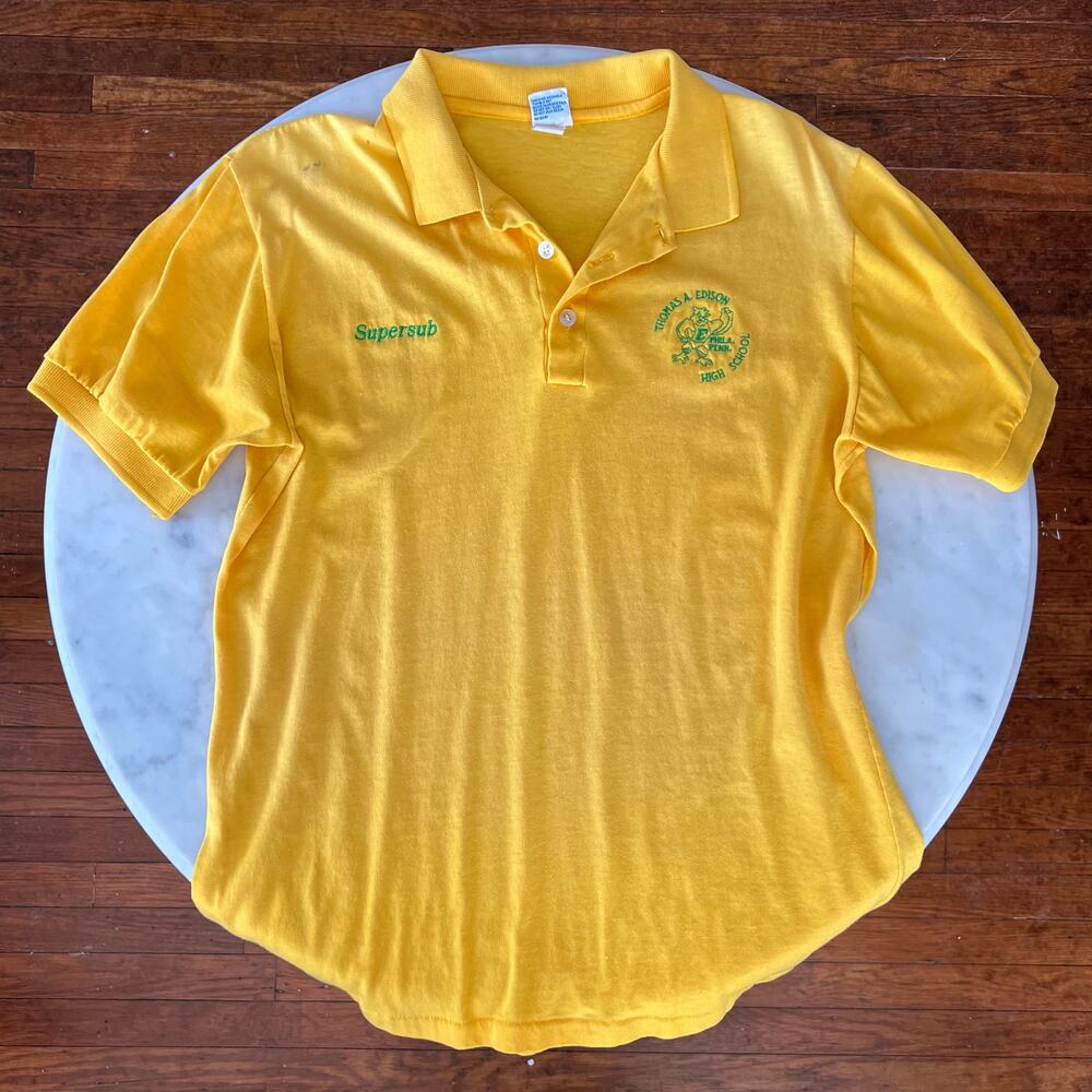 Vintage Golden Yellow Sub Teacher Thomas A. Edison High School Short Sleeve Polo